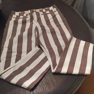 Anthropologie Cream and Brown Striped Capris